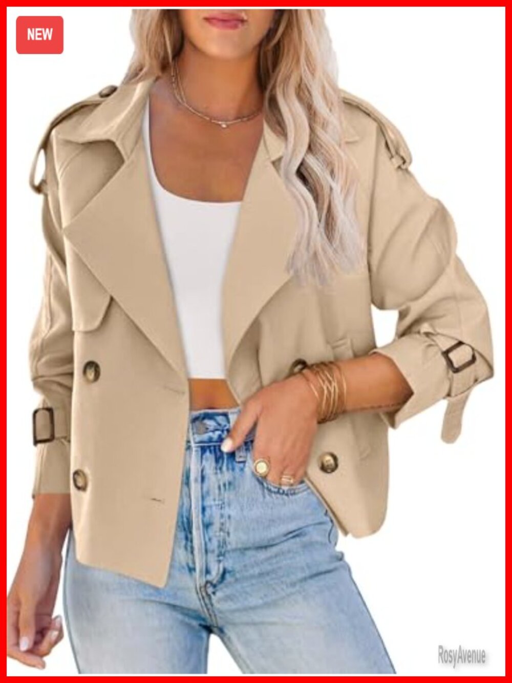 Women Crop Double Breasted Trench Coat Short Cropped Jacket